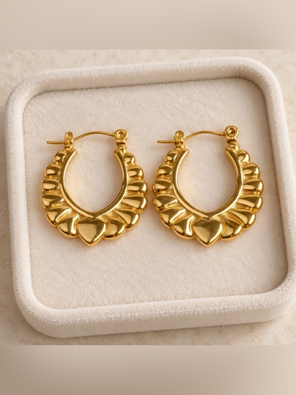Gold Heart Hoop Earrings  New 316L